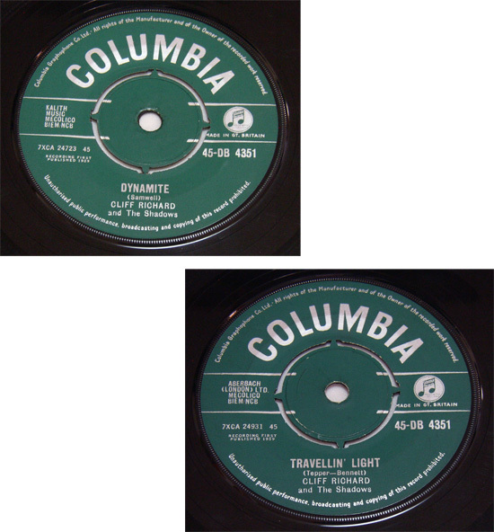 45rpm/ DYNAMITE - CLIFF RICHARD & THE SHADOWS - TRAVELLIN' LIGHT / 50s,ロカビリー,ROCKERS,イギリス盤,COLUMBIA,45-DB 4351,1959,Orig_画像2