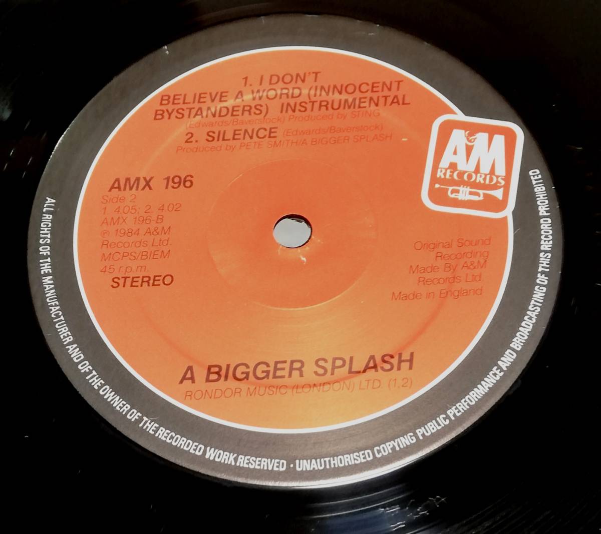 12　A BIGGER SPLASH/I DON'T BELIEVE A WORD (STING プロデュース)/AMX196/UK盤_画像4