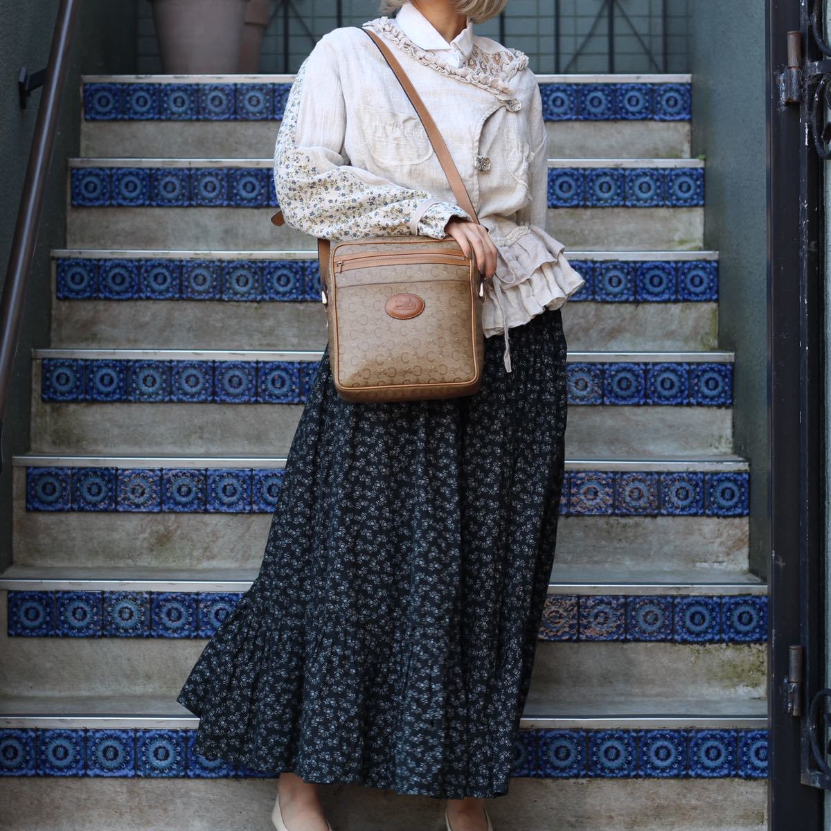 OLD CELINE CARRIAGE LOGO MACADAM PATTERNED SHOULDER BAG MADE IN
