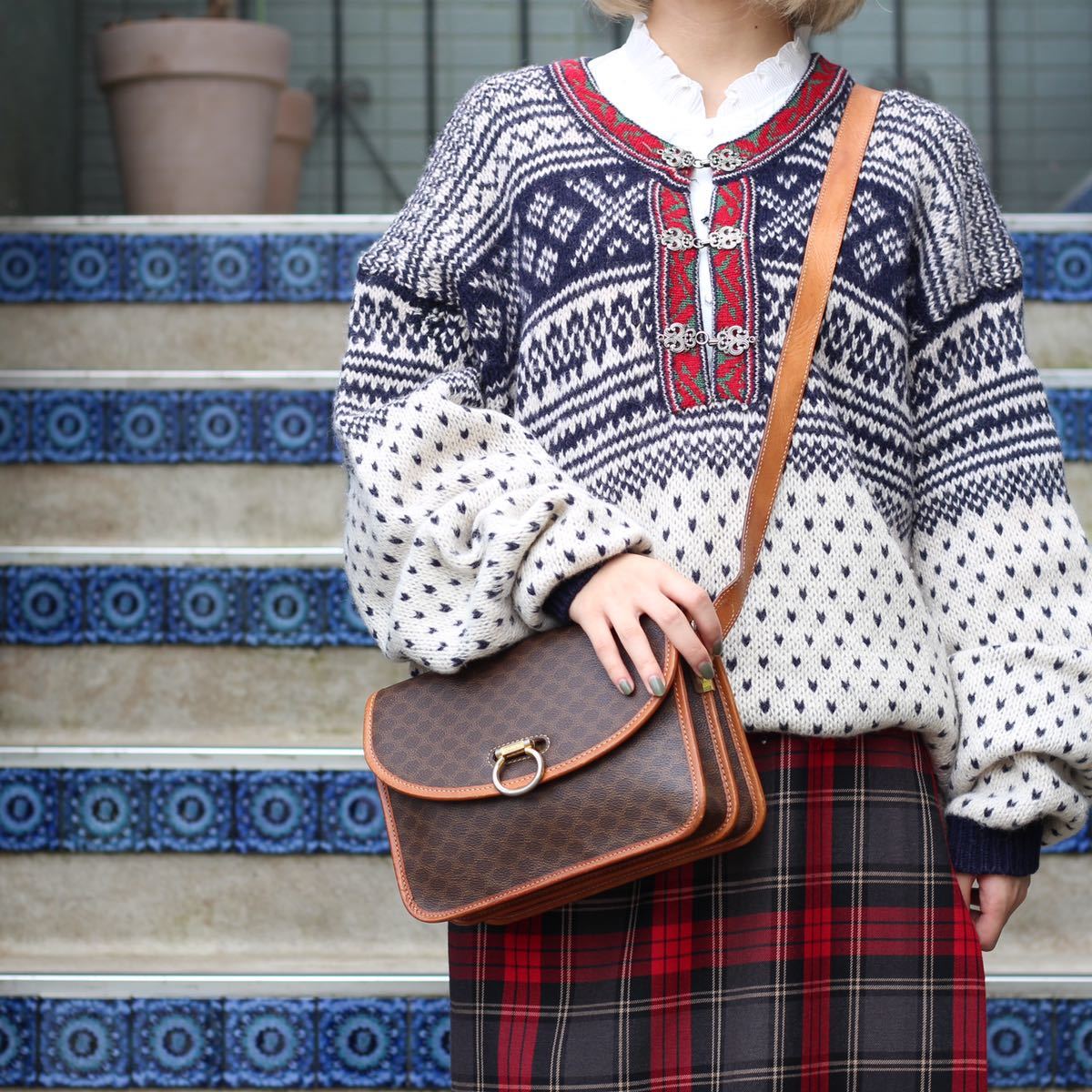 OLD CELINE MACADAM PATTERNED LOGO SHOULDER BAG MADE IN ITALY