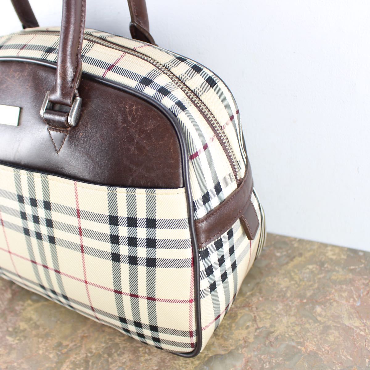 BURBERRY CHECK PATTERNED LOGO BOSTON BAG/バーバリーチェック柄ロゴボストンバッグ