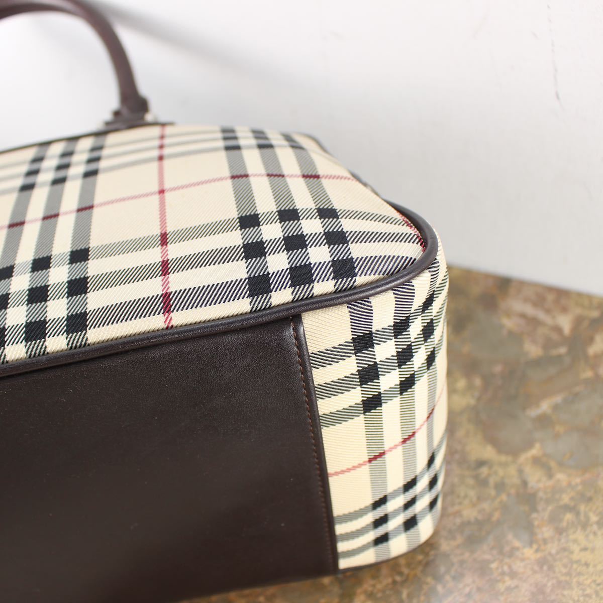 BURBERRY CHECK PATTERNED LOGO BOSTON BAG/バーバリーチェック柄ロゴボストンバッグ_画像6