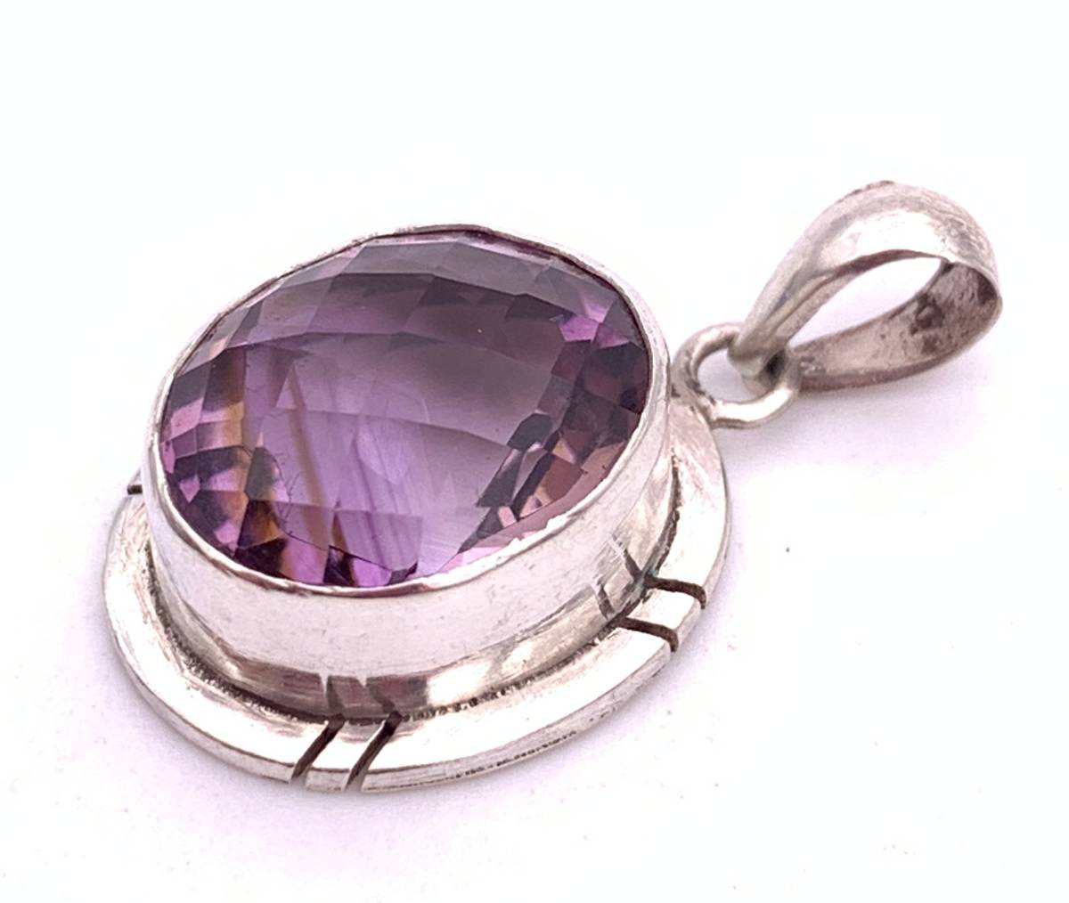 天然石アメジスト（紫水晶）silver925トップ-0AS6
