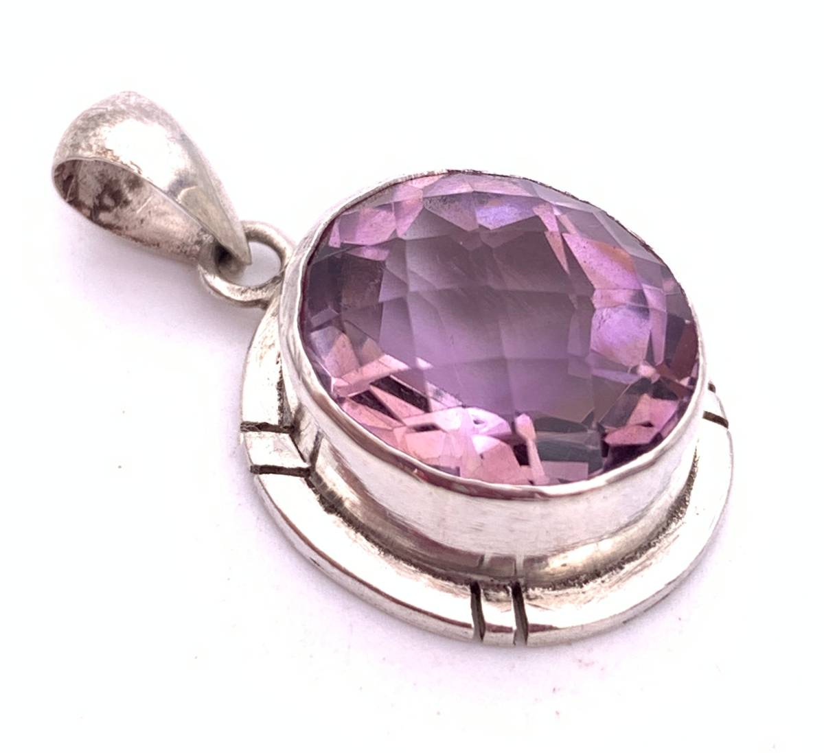 天然石アメジスト（紫水晶）silver925トップ-0AS6