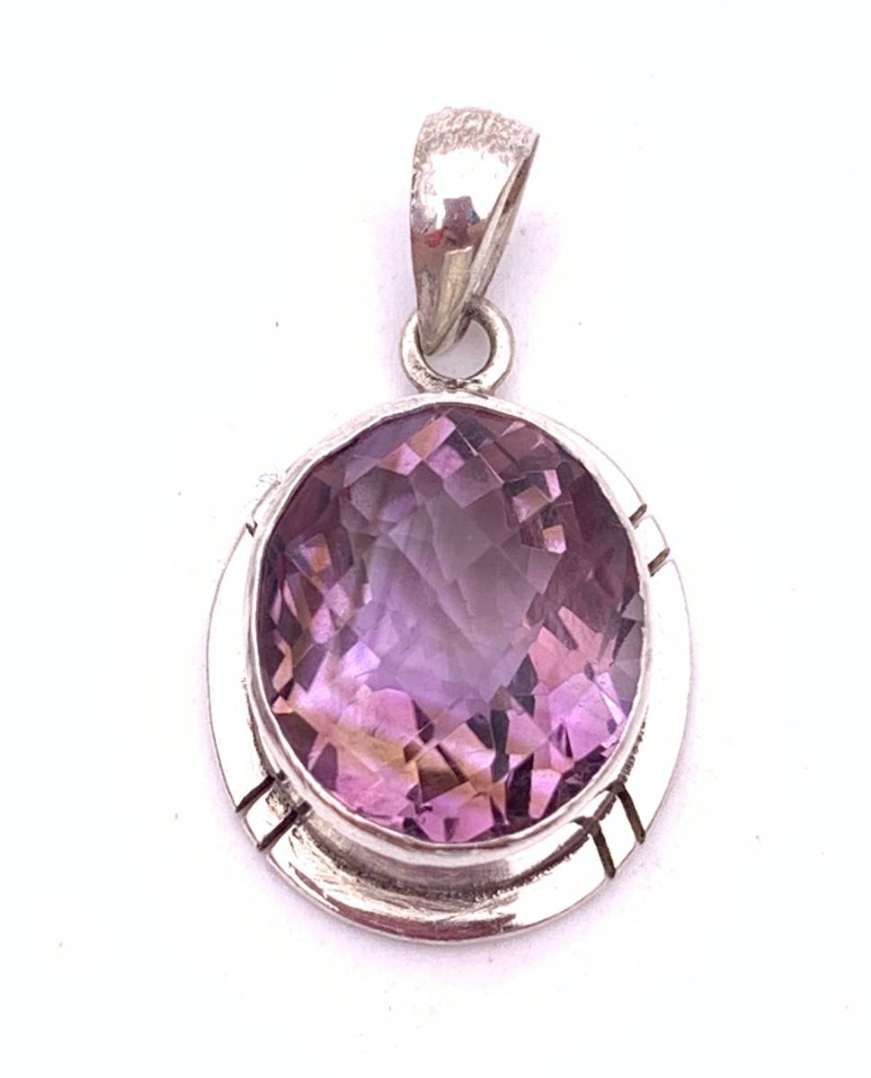  natural stone amethyst ( purple crystal )silver925 top -0AS6