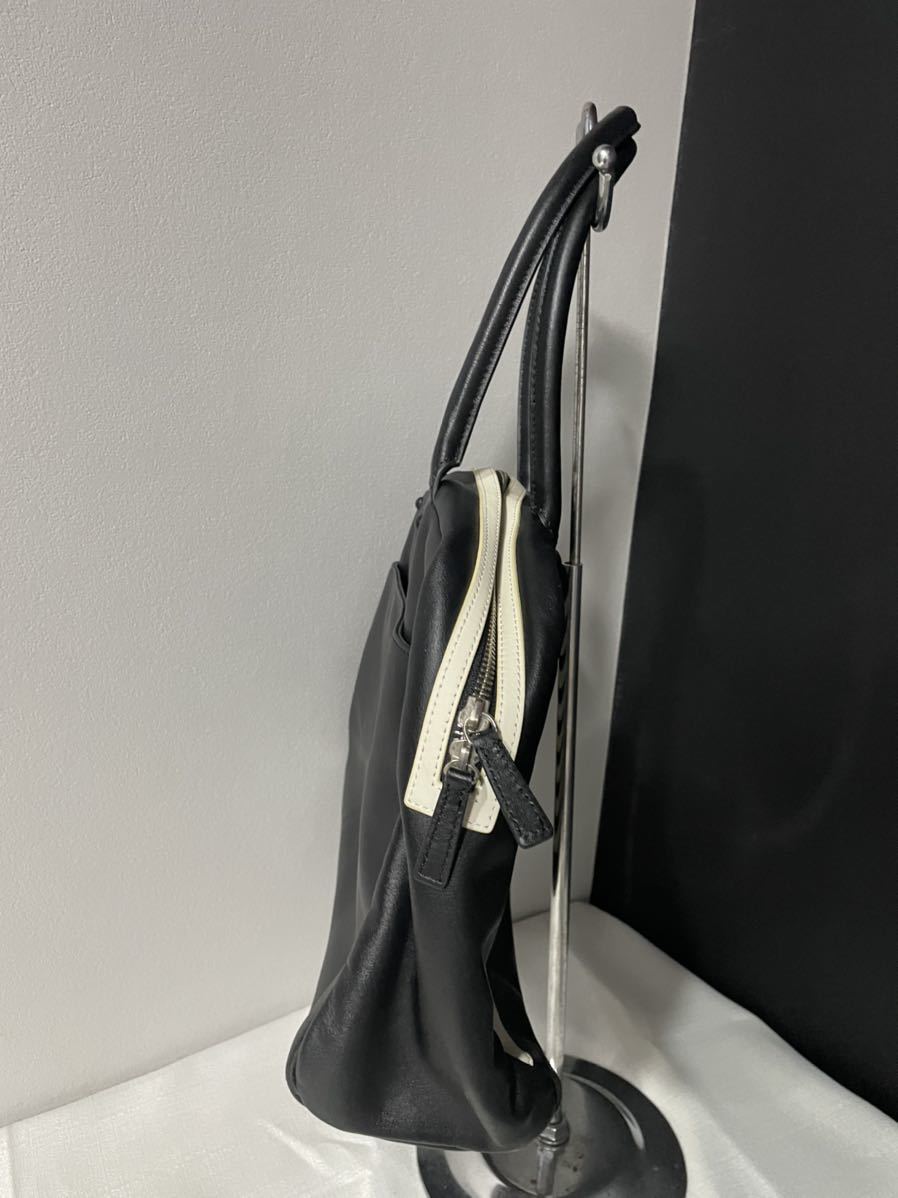 アニエスベーAgnes b. VOYAGEハンドバッグストライプレザー本革黒鞄