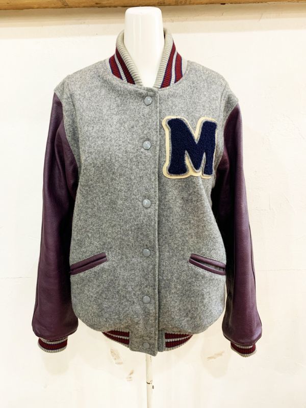 R96*IIMK/ I I.M ke- Michel Klein wool . Logo badge stadium jumper ash cotton inside go in embroidery rib casual USED *