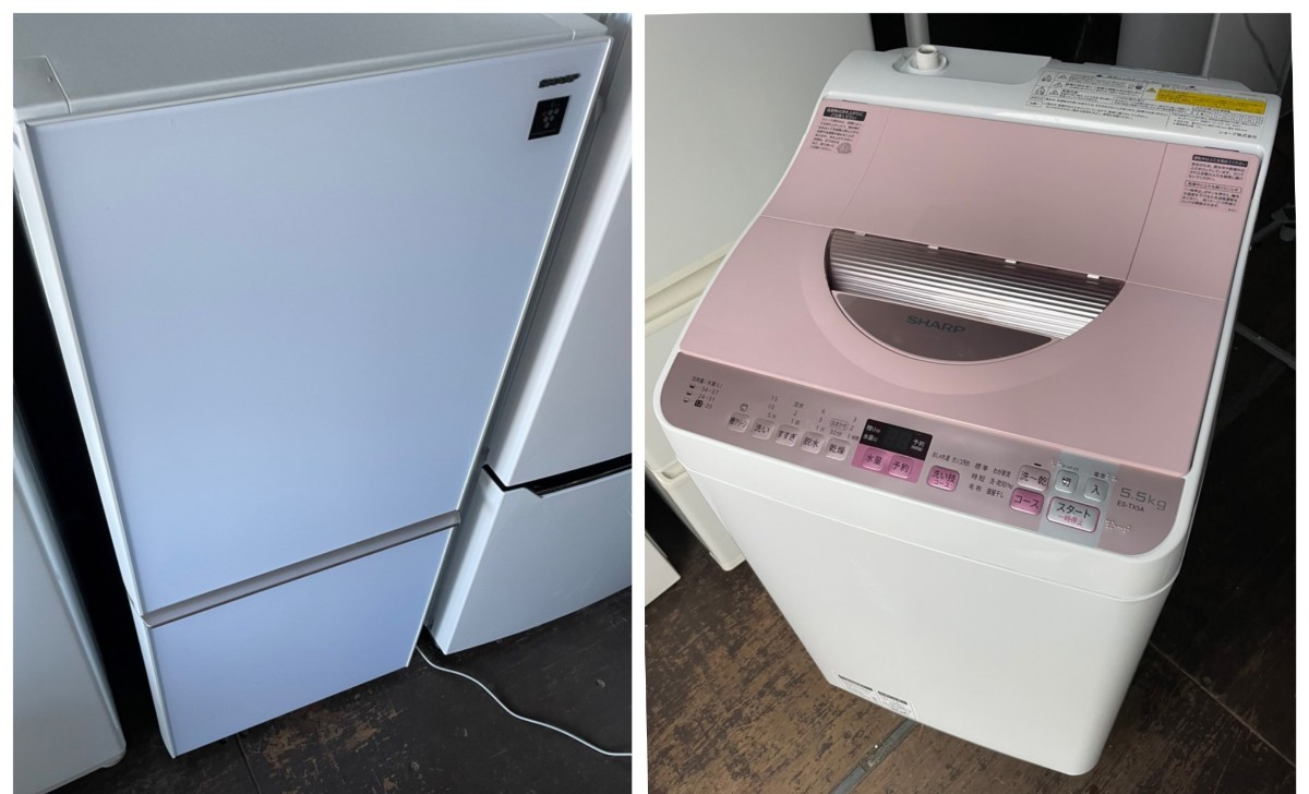 SHARP シャープ　プラズマクラスター2ドア137Lガラス扉冷蔵庫&洗濯乾燥機　洗濯5.5キロ乾燥3.5キロ　2017年製　