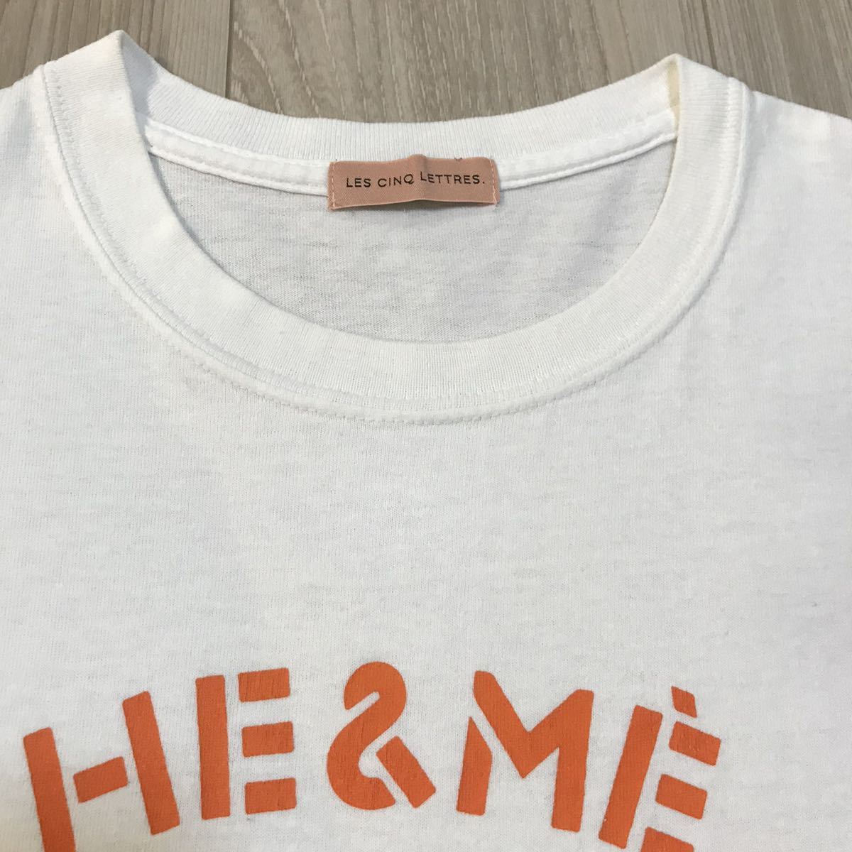 【パッと目を惹く♪】エルメス★Tシャツ LレサンクレトルLES CINQ LETTRES馬HE&ME白HE彼と私Shall