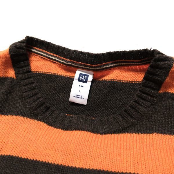 00\'s Old Gap GAP futoshi border cotton wool knitted sweater (L) tea × orange 00 period old tag Old 2008 year made 