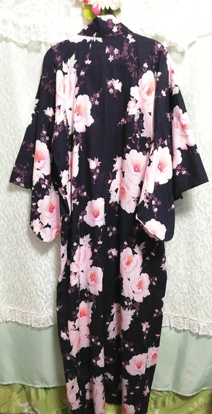 紺白桜ピンク花柄浴衣和服着物日本ドレス Navy blue white cherry blossom pink floral yukata kimono japan dress_画像5