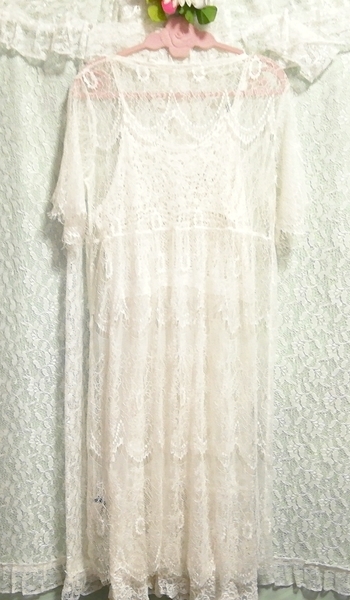 白レースシースルー羽織ガウン ネグリジェ キャミソールベビードールドレス 2P White lace see-through gown negligee camisole dress_画像5