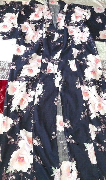 紺白桜ピンク花柄浴衣和服着物日本ドレス Navy blue white cherry blossom pink floral yukata kimono japan dress_画像2