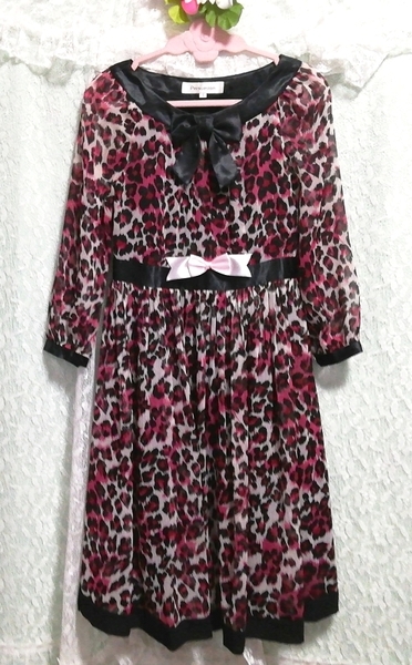  black pink leopard print chiffon long sleeve tunic negligee One-piece Black pink leopard print chiffon long sleeve tunic negligee dress