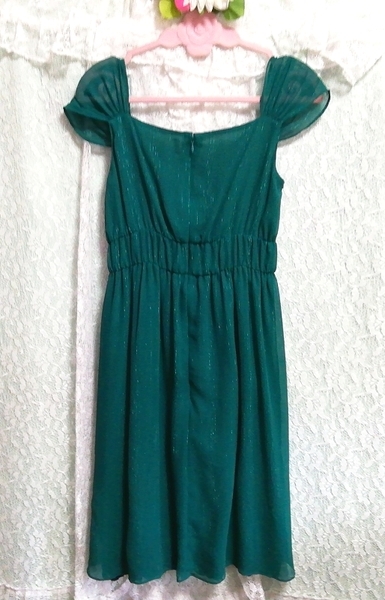 緑シフォンフレア ネグリジェ ナイトウェア ノースリーブワンピースドレス Green chiffon flare negligee nightwear sleeveless dress_画像5