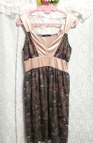 グレーエスニック柄シフォンノースリーブ ネグリジェ ハーフワンピース Gray ethnic pattern chiffon sleeveless negligee half dress_画像3