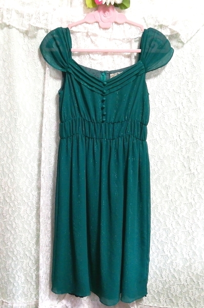 緑シフォンフレア ネグリジェ ナイトウェア ノースリーブワンピースドレス Green chiffon flare negligee nightwear sleeveless dress_画像4