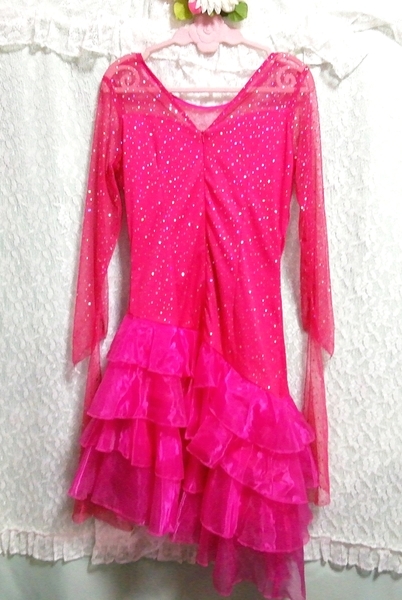 ピンクフリルマーメイド ネグリジェ ナイトウェア 長袖ワンピースドレス Pink ruffle mermaid negligee nightwear long sleeve dress_画像4