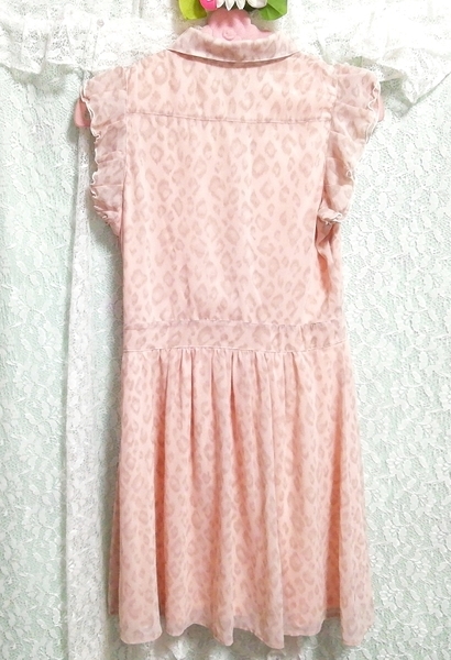 ピンクヒョウ柄シフォンノースリーブシャツチュニック ネグリジェ ワンピース Pink leopard print chiffon shirt tunic negligee dress