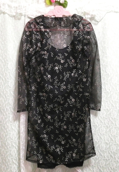 黒シースルー羽織ガウン ネグリジェ ナイトウェア キャミソールベビードールドレス 2P Black See-through gown negligee camisole dress_画像4