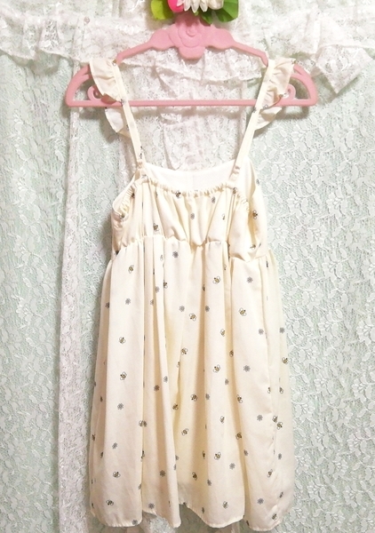 白ハチ柄プリントシフォン ネグリジェ キャミソールベビードールワンピース White bee print chiffon negligee camisole babydoll dress