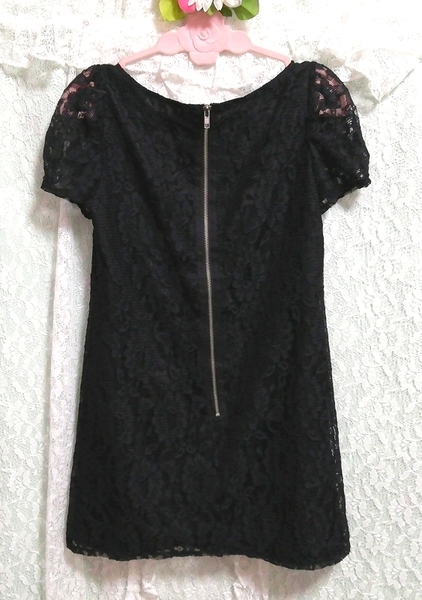 黒レース半袖チュニック ネグリジェ ナイトウェア ワンピース Black lace short sleeve tunic negligee nightwear dress_画像4