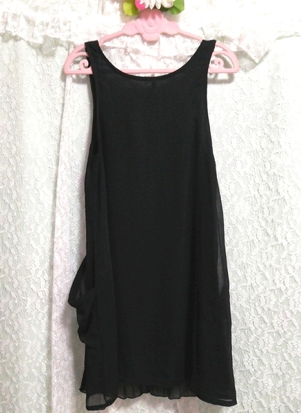 黒シフォンノースリーブ ネグリジェ ナイトウェア ハーフワンピース Black chiffon sleeveless negligee nightwear half dress