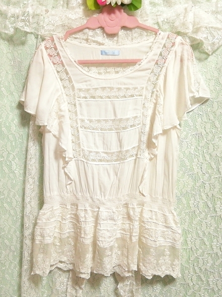 白薔薇レース半袖チュニック ネグリジェ ナイトウェア ワンピース White rose lace short sleeve tunic negligee nightwear dress