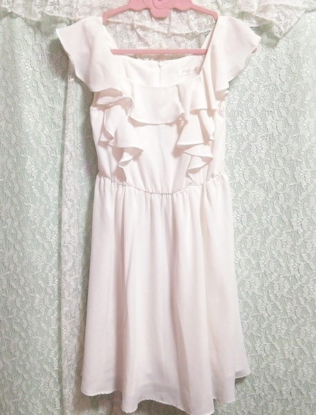 白フレアシフォンノースリーブチュニック ネグリジェ ナイトウェア ワンピース White flare chiffon sleeveless tunic negligee dress