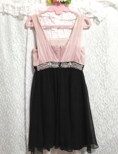 ピンクシフォン宝飾黒スカート豪華 絹シルク ネグリジェ ワンピースドレス Pink chiffon jewelry black skirt luxury silk negligee dress_画像4