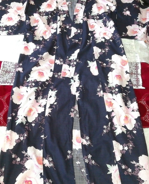 紺白桜ピンク花柄浴衣和服着物日本ドレス Navy blue white cherry blossom pink floral yukata kimono japan dress_画像3