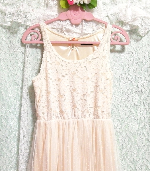 ピンク白レースチュールスカート ノースリーブ ネグリジェ ミニワンピース Pink white lace tulle skirt sleeveless negligee mini dress_画像5