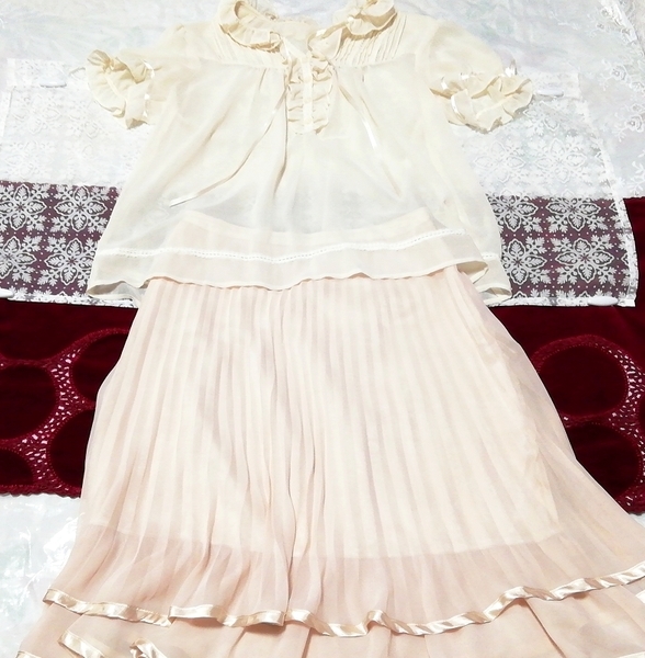 . flax color chiffon tunic negligee Night wear chiffon pleated skirt 2P Flax chiffon tunic negligee nightwear pleated skirt