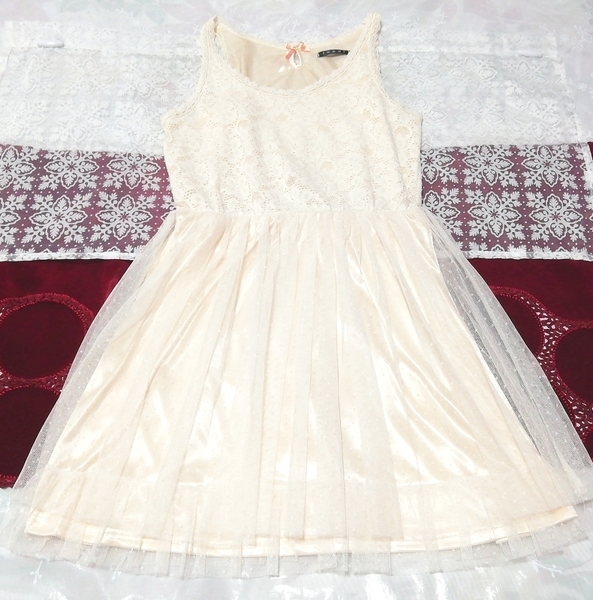 ピンク白レースチュールスカート ノースリーブ ネグリジェ ミニワンピース Pink white lace tulle skirt sleeveless negligee mini dress_画像1
