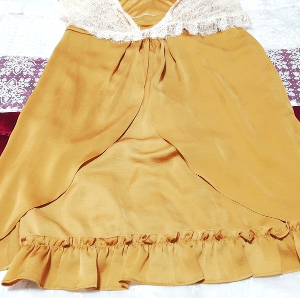 亜麻色レースサテンスカート ネグリジェ ナイトウェア ワンピースドレス Flax lace satin skirt negligee nightwear sleeveless dress_画像2