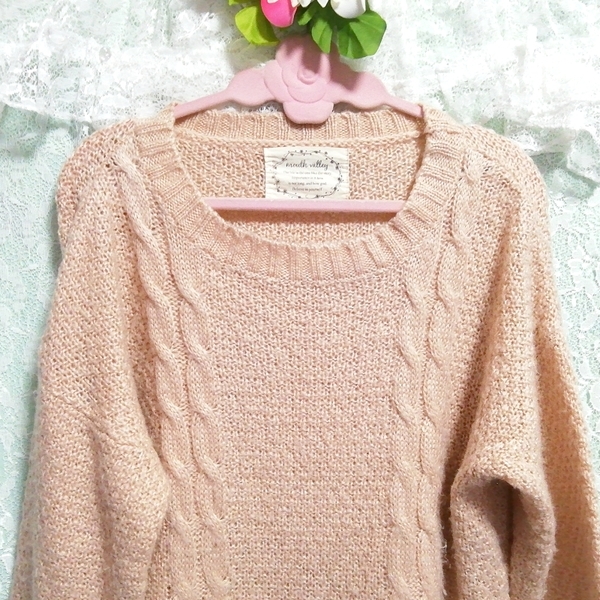 ピンクセーター裾シフォンフリルレースニットチュニックネグリジェ Pink sweater chiffon lace knit tunic negligee_画像5