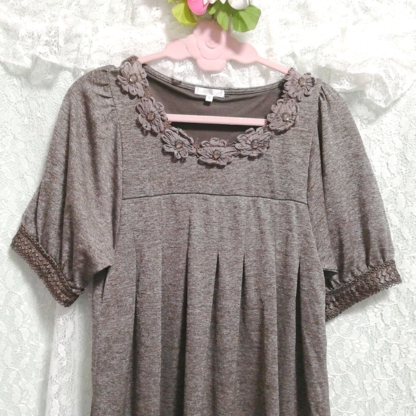  gray flower neck tunic negligee One-piece Ash gray flower tunic negligee dress