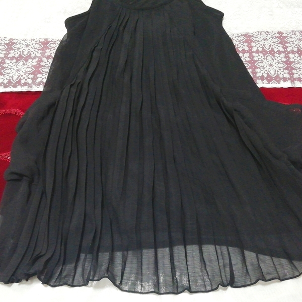 黒シフォンノースリーブ ネグリジェ ナイトウェア ハーフワンピース Black chiffon sleeveless negligee nightwear half dress