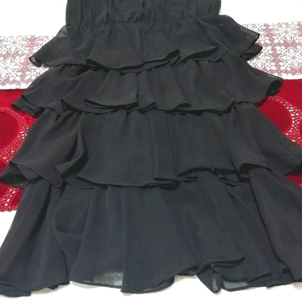 黒段フリルシフォン ノースリーブ ネグリジェ ハーフワンピース Black frill chiffon sleeveless negligee half dress