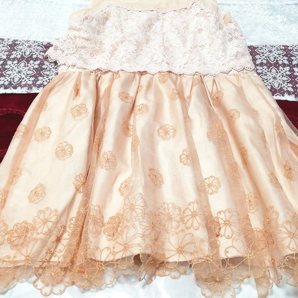 ピンクベージュ花刺繍レース ネグリジェ ノースリーブワンピースドレス Pink beige flower embroidery lace negligee sleeveless dress_画像2