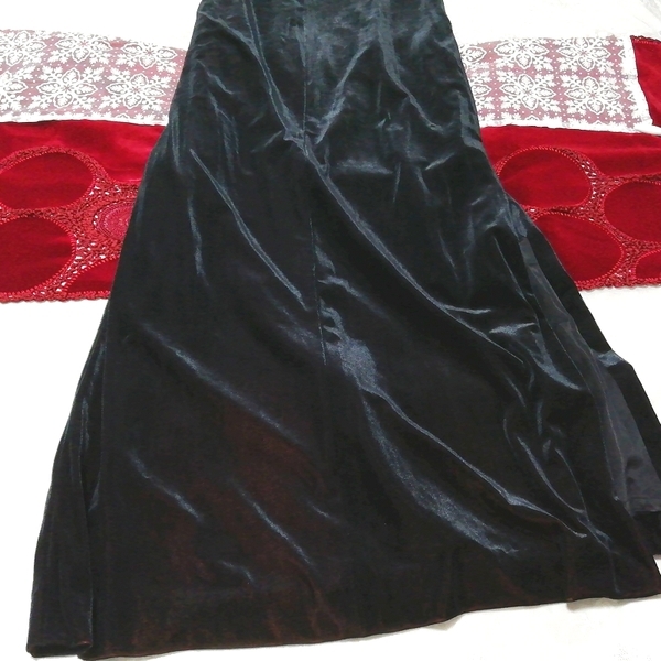  black velour maxi slit skirt negligee no sleeve One-piece dress Black velour maxi slit skirt negligee sleeveless dress
