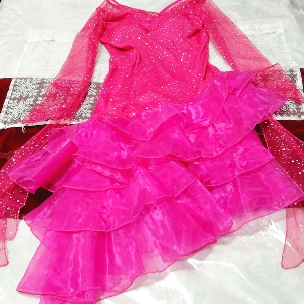 ピンクフリルマーメイド ネグリジェ ナイトウェア 長袖ワンピースドレス Pink ruffle mermaid negligee nightwear long sleeve dress_画像7