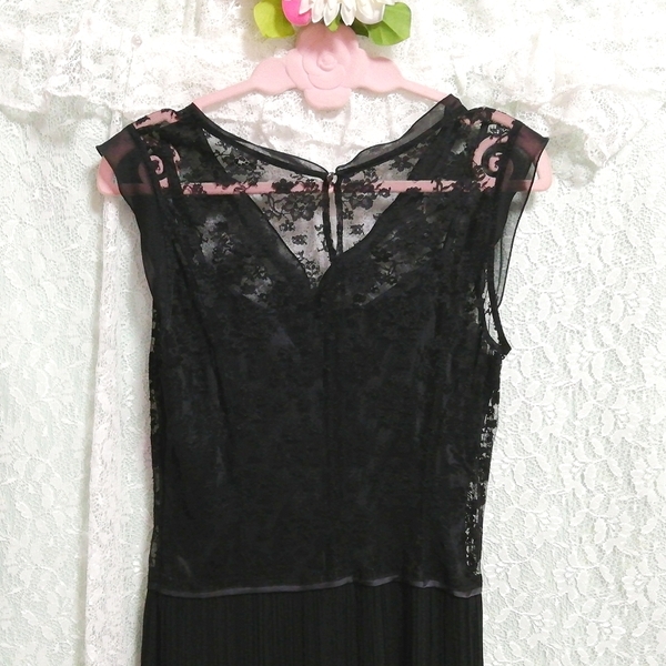 黒レースシフォンスカート ネグリジェ ナイトウェア ノースリーブワンピースドレス Black lace chiffon skirt negligee nightwear dress