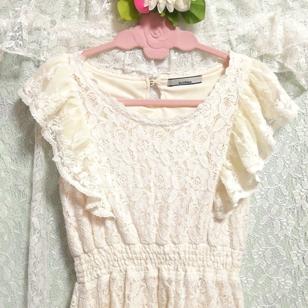 floral white race frill no sleeve tunic negligee One-piece Floral white lace frill sleeveless tunic negligee dress