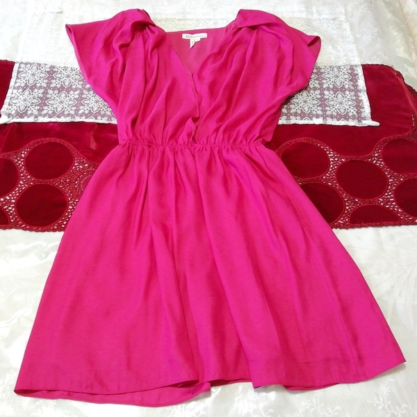  magenta pink back empty no sleeve tunic negligee One-piece Magenta pink backless sleeveless tunic negligee dress