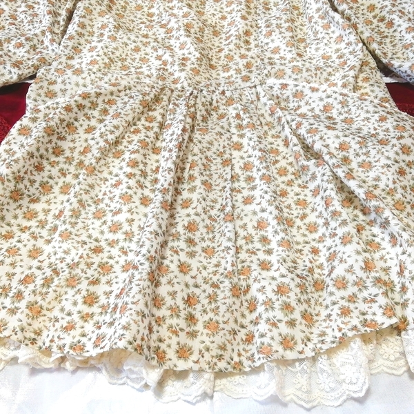 ひまわり柄綿コットン白レース長袖チュニック ネグリジェ ワンピース Sunflower pattern cotton white lace tunic negligee dress