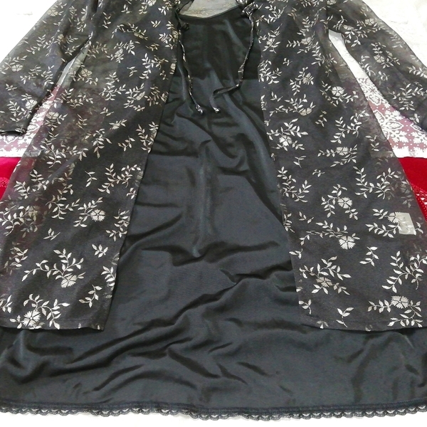黒シースルー羽織ガウン ネグリジェ ナイトウェア キャミソールベビードールドレス 2P Black See-through gown negligee camisole dress