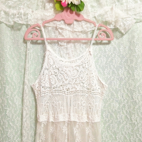 白レースシースルー羽織ガウン ネグリジェ キャミソールベビードールドレス 2P White lace see-through gown negligee camisole dress_画像7