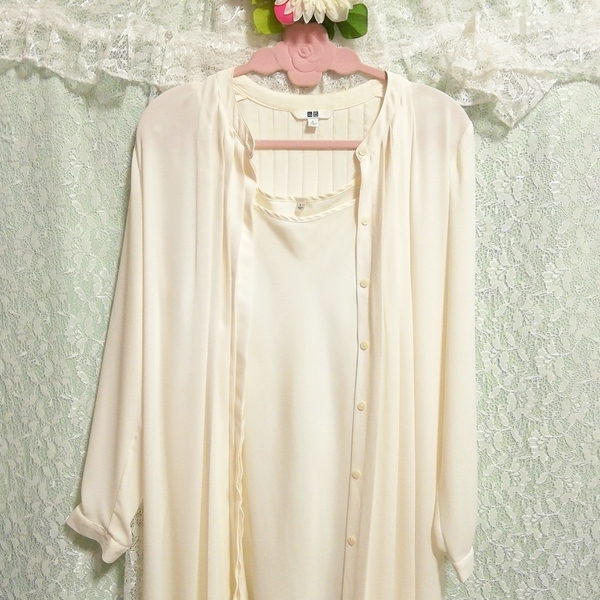 フローラルホワイト無地シフォン羽織ガウン ネグリジェ キャミソールドレス 2P Floral white chiffon gown negligee camisole dress