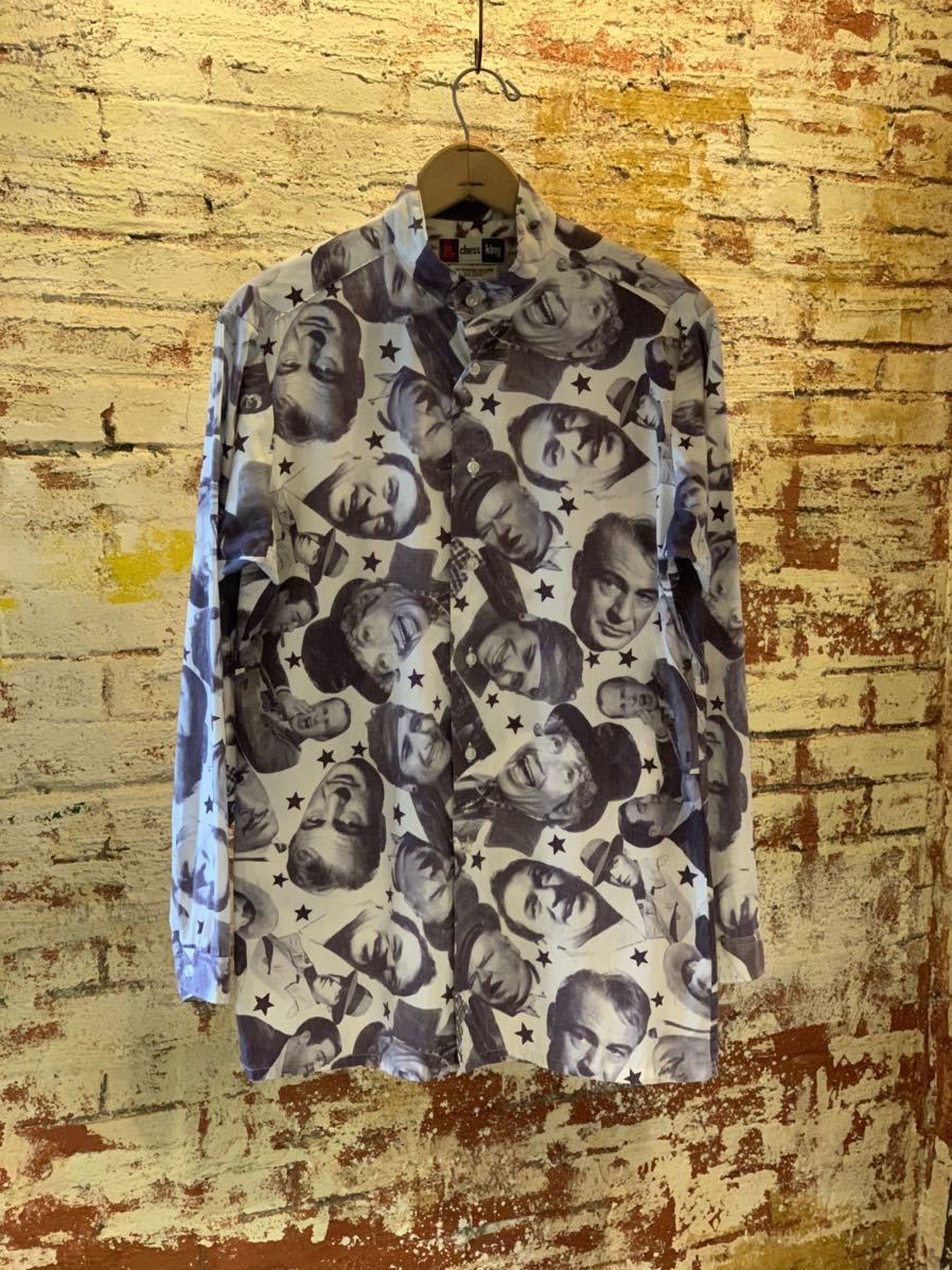 70s HOLLYWOOD PRINTED SHIRT chess king ヴィンテージ ビンテージ ハリウッドシャツ フォトプリント スタンドカラー 60s 送料無料